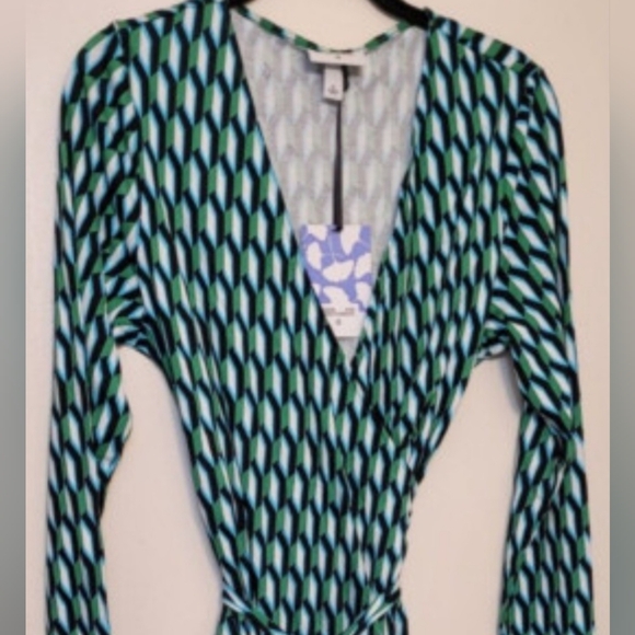 Diane Von Furstenberg ×Target Green Geometric Long Sleeve Dress - Picture 6 of 7
